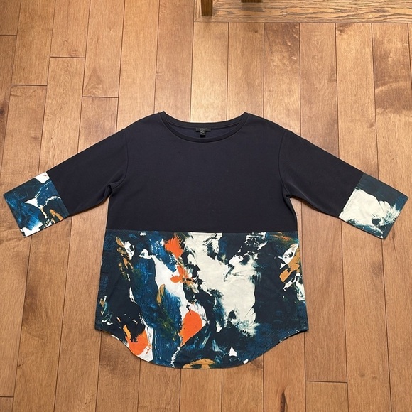 COS Mix fabric Abstract Navy Paint Pattern Pullover Woven/Knit oversized Top S - Picture 4 of 13